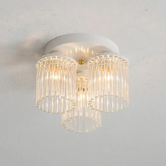 Modern Crystal Rod Ceiling Light Fixture - White Petal Flush Mount With 1/3/5 Lights 3 /