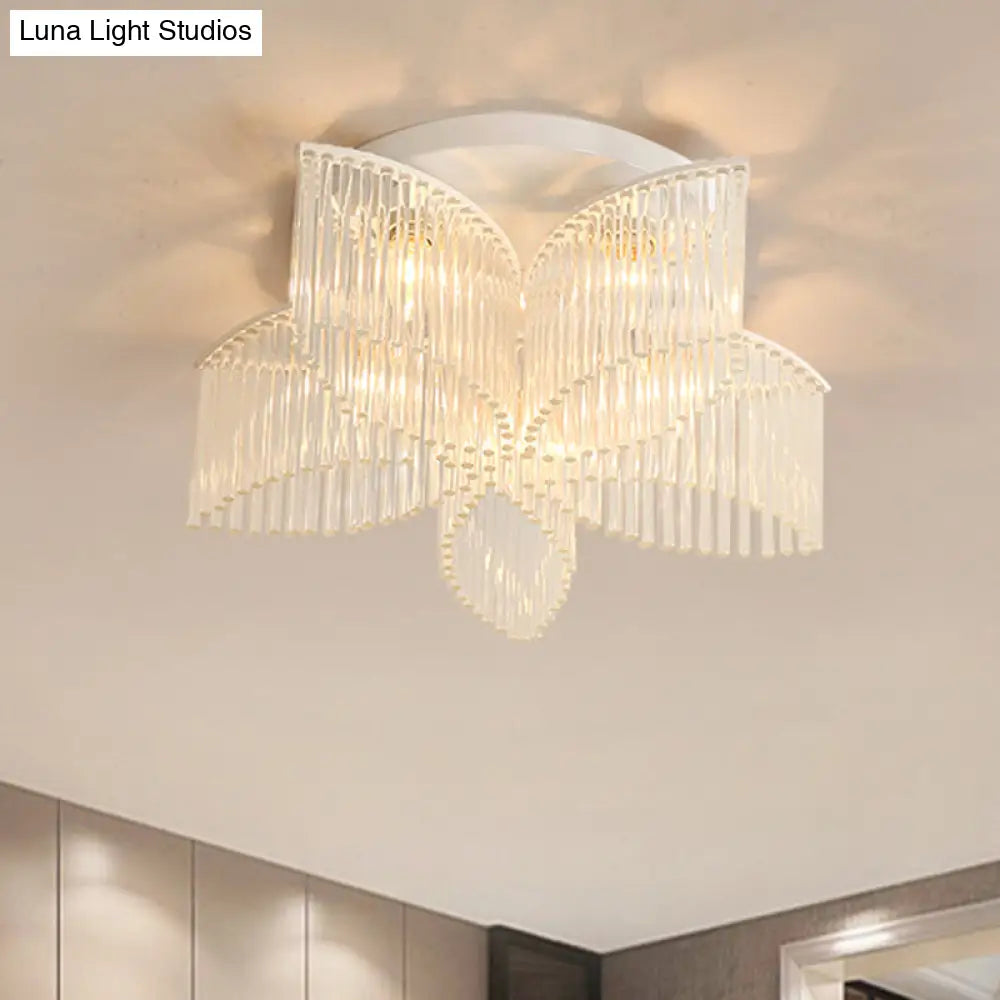 Modern Crystal Rod Ceiling Light Fixture - White Petal Flush Mount With 1/3/5 Lights 5 /