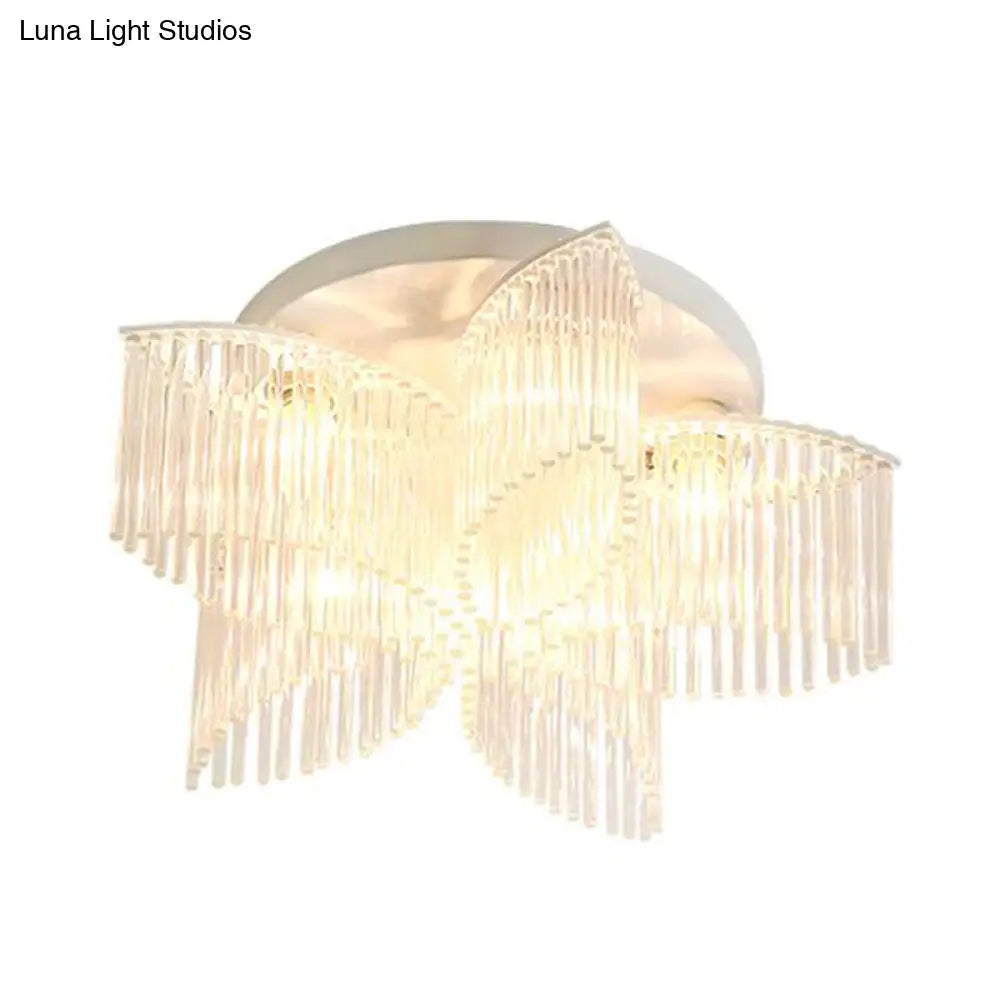 Modern Crystal Rod Ceiling Light Fixture - White Petal Flush Mount With 1/3/5 Lights