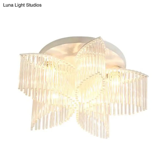 Modern Crystal Rod Ceiling Light Fixture - White Petal Flush Mount With 1/3/5 Lights