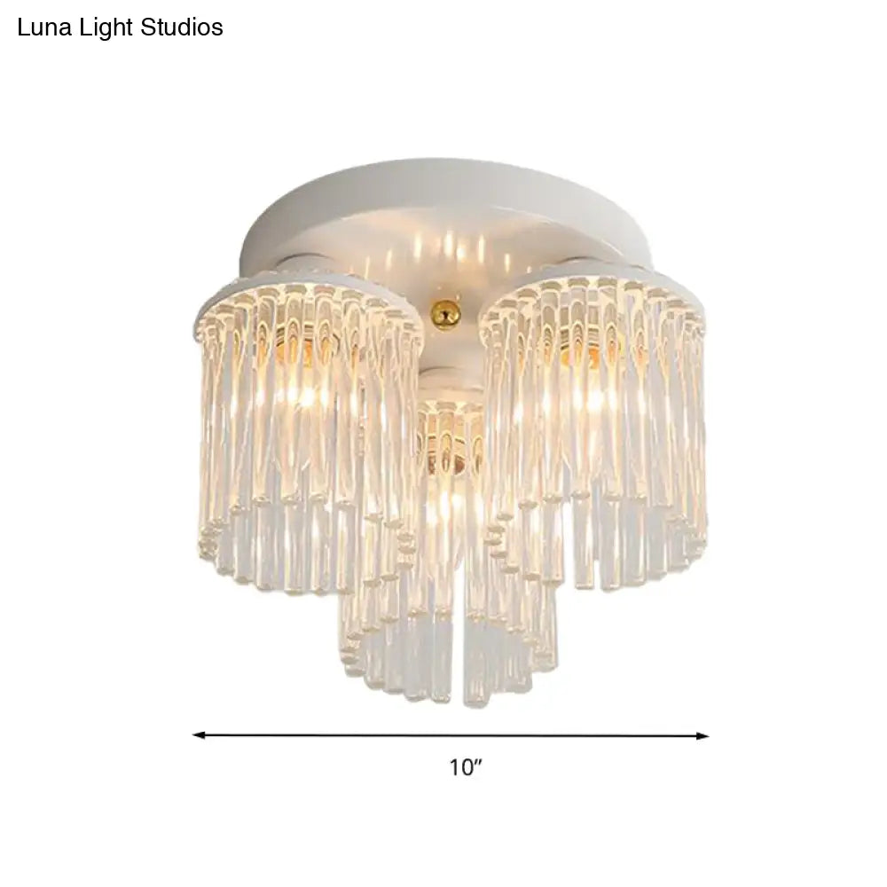 Modern Crystal Rod Ceiling Light Fixture - White Petal Flush Mount With 1/3/5 Lights