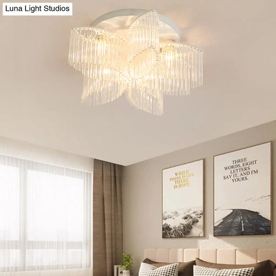 Modern Crystal Rod Ceiling Light Fixture - White Petal Flush Mount With 1/3/5 Lights