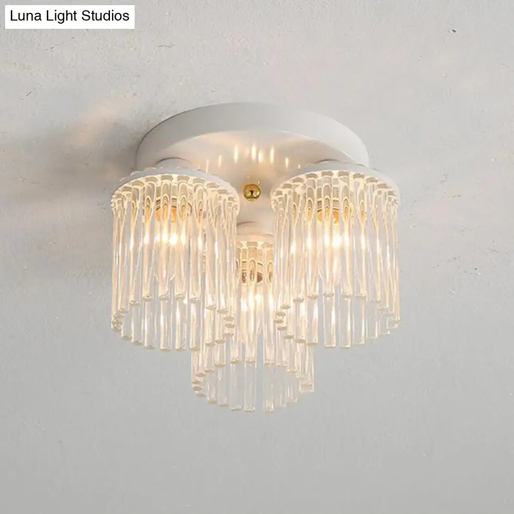 Modern Crystal Rod Ceiling Light Fixture - White Petal Flush Mount With 1/3/5 Lights 3 /