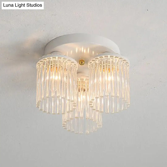 Modern Crystal Rod Ceiling Light Fixture - White Petal Flush Mount With 1/3/5 Lights 3 /