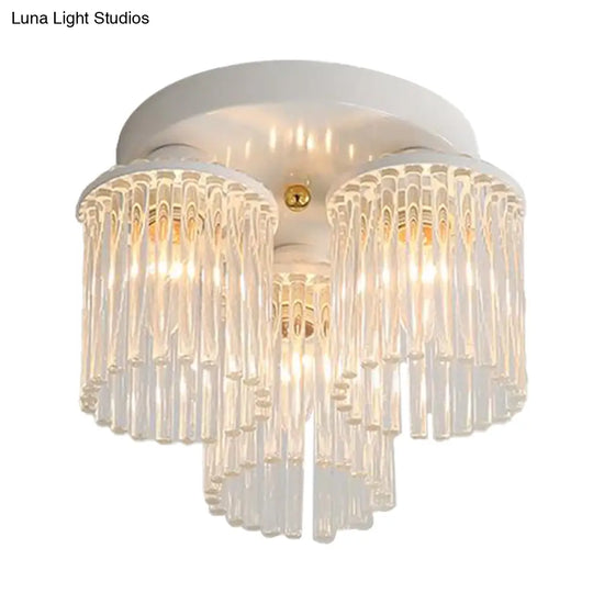 Modern Crystal Rod Ceiling Light Fixture - White Petal Flush Mount With 1/3/5 Lights