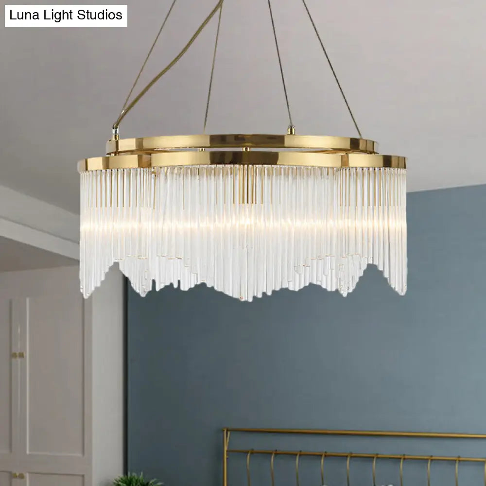 Modern Gold Circle Chandelier With Crystal Rods - 5 Heads Ceiling Hanging Fixture For Dining Room