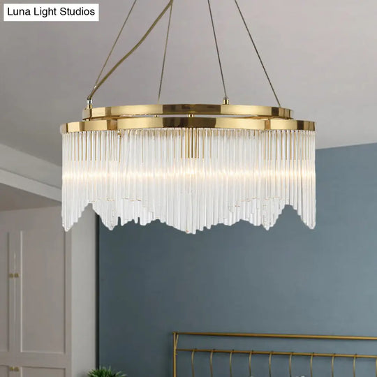 Modern Gold Circle Chandelier With Crystal Rods - 5 Heads Ceiling Hanging Fixture For Dining Room