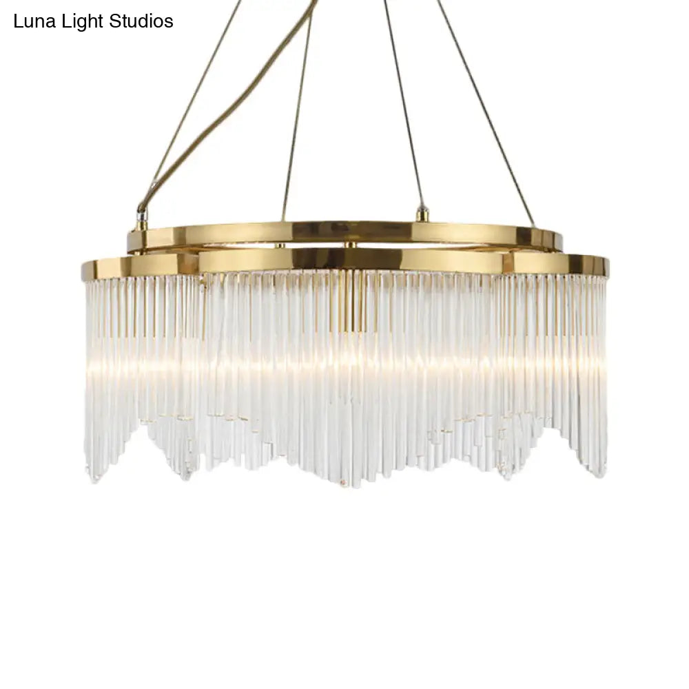 Modern Gold Circle Chandelier With Crystal Rods - 5 Heads Ceiling Hanging Fixture For Dining Room