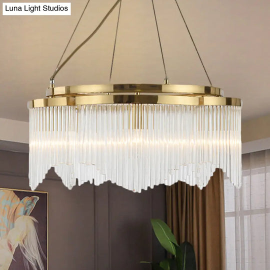 Modern Gold Circle Chandelier With Crystal Rods - 5 Heads Ceiling Hanging Fixture For Dining Room