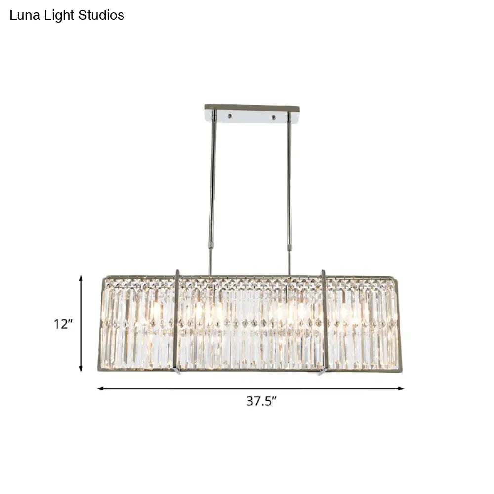 Modern Crystal Rod Island Pendant Rectangular With 5 Lights Chrome Finish