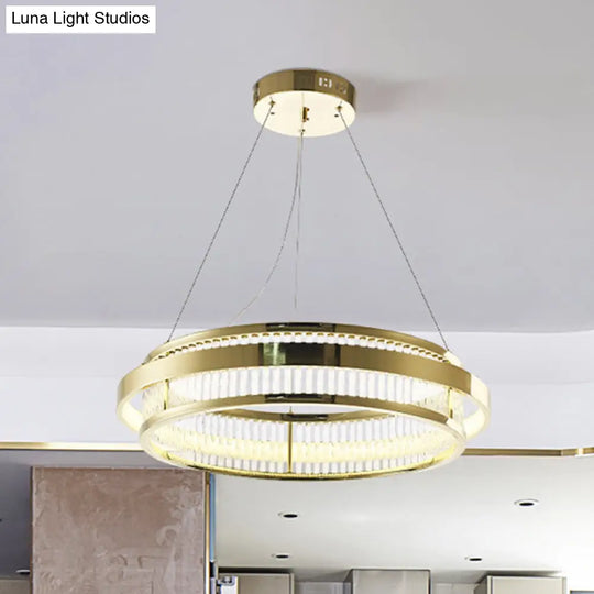 Modern Crystal Rod Led Circle Pendant Light In Gold For Living Room Chandelier