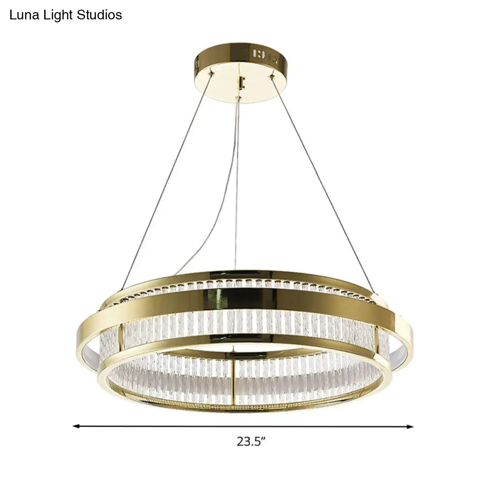 Modern Crystal Rod Led Circle Pendant Light In Gold For Living Room Chandelier