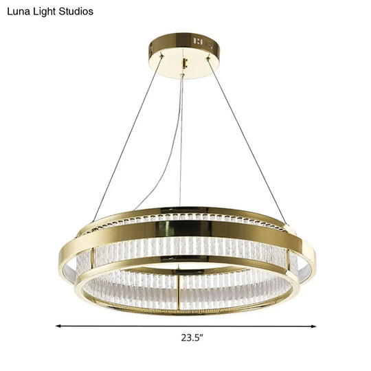 Modern Crystal Rod Led Circle Pendant Light In Gold For Living Room Chandelier