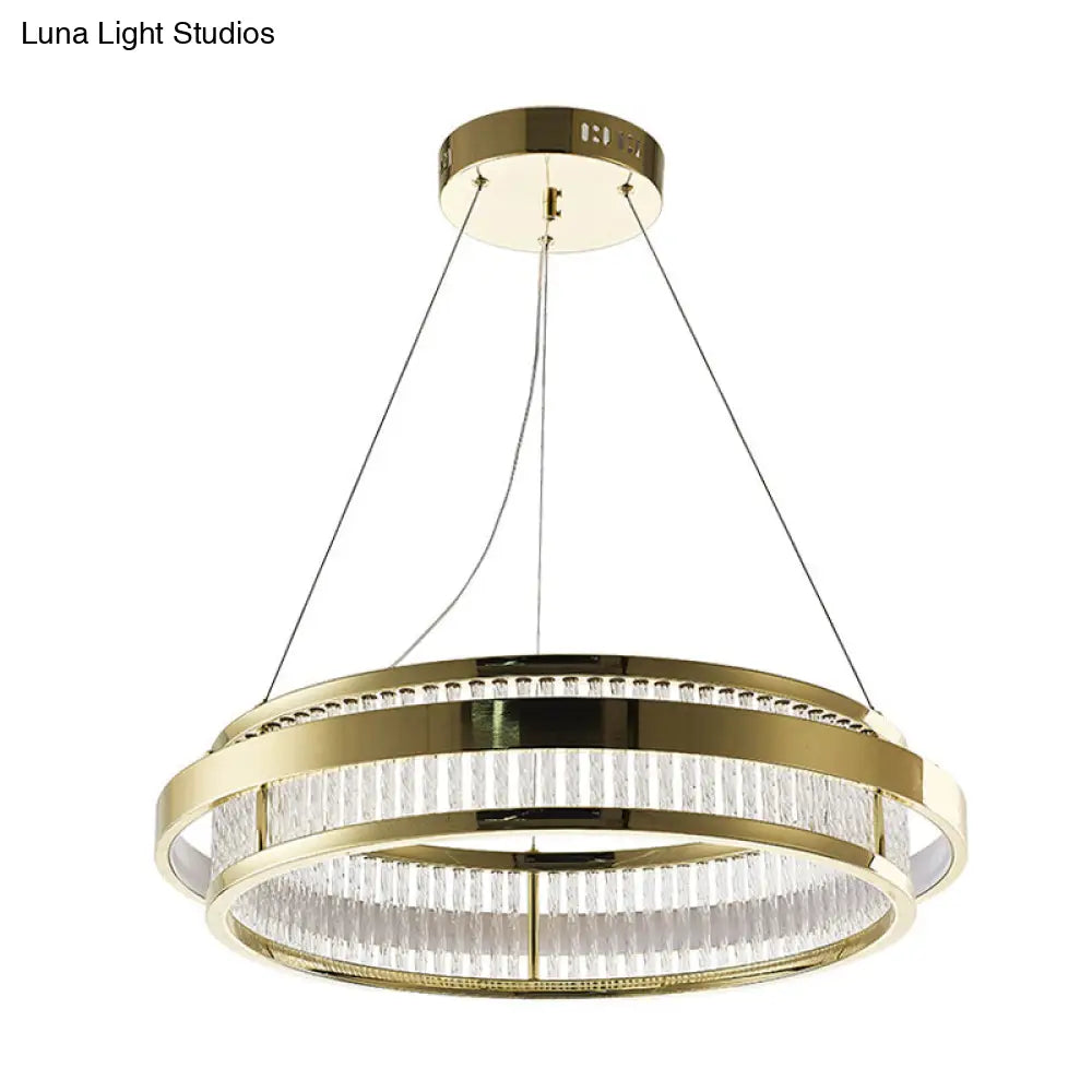 Modern Crystal Rod Led Circle Pendant Light In Gold For Living Room Chandelier