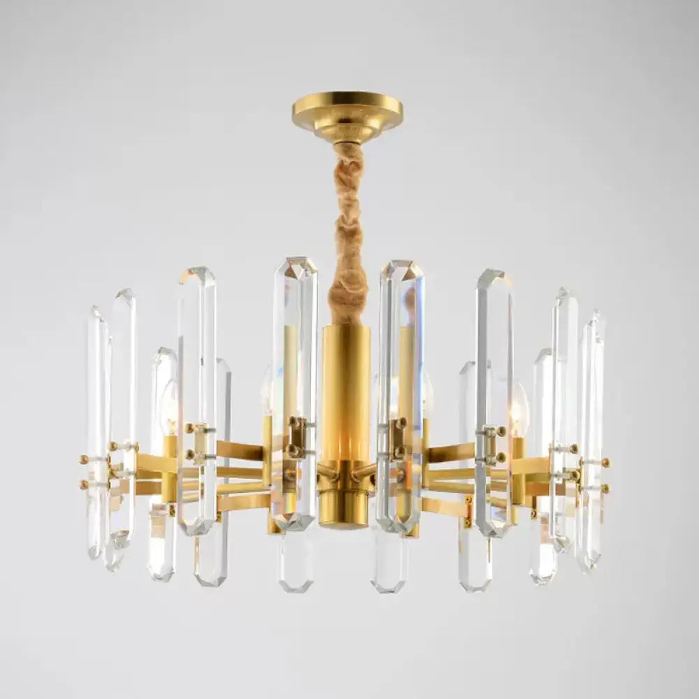 Modern Crystal Rod Pendant Chandelier - 8-Bulb Brass Sputnik Design