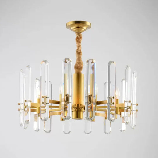 Modern Crystal Rod Pendant Chandelier - 8-Bulb Brass Sputnik Design