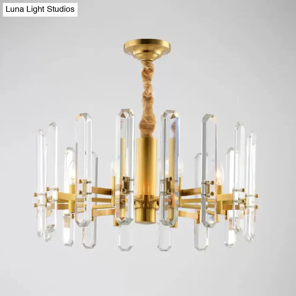 Crystal Rod Pendant Lamp - Modern Brass Sputnik Chandelier With 8 Bulbs For Living Room