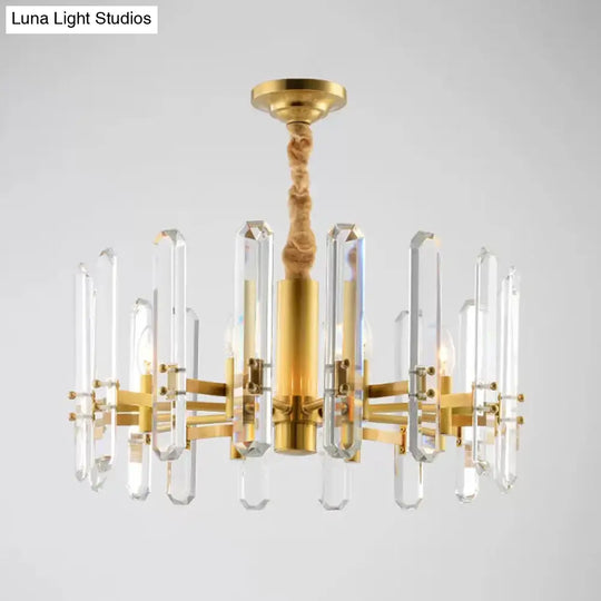 Crystal Rod Pendant Lamp - Modern Brass Sputnik Chandelier With 8 Bulbs For Living Room