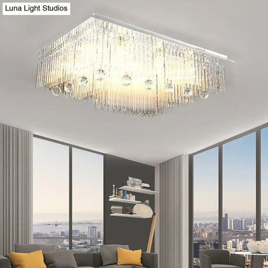Modern Crystal Rod Rectangle Ceiling Light With 16 Heads Ideal For Bedroom Flush Mount Nickel