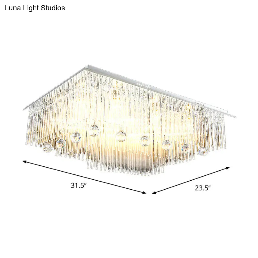 Modern Crystal Rod Rectangle Ceiling Light With 16 Heads Ideal For Bedroom Flush Mount