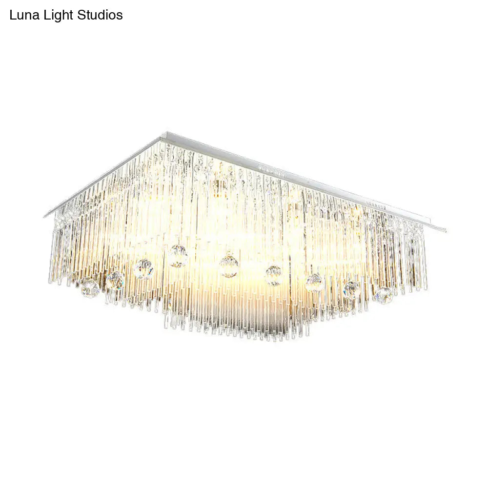 Modern Crystal Rod Rectangle Ceiling Light With 16 Heads Ideal For Bedroom Flush Mount