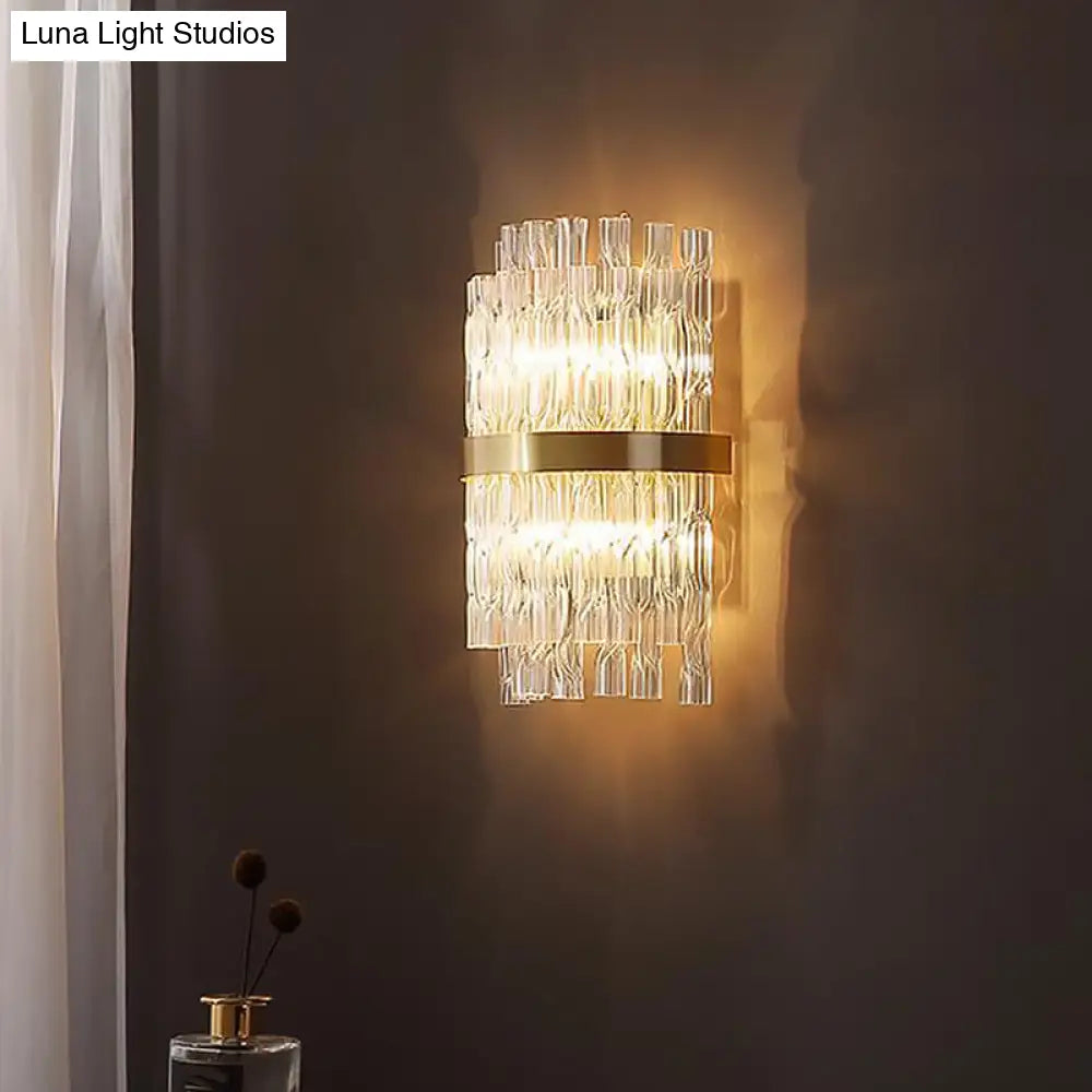 Modern Crystal Rod Wall Sconce With Layered Flush Design - Illuminating Lighting Ideas