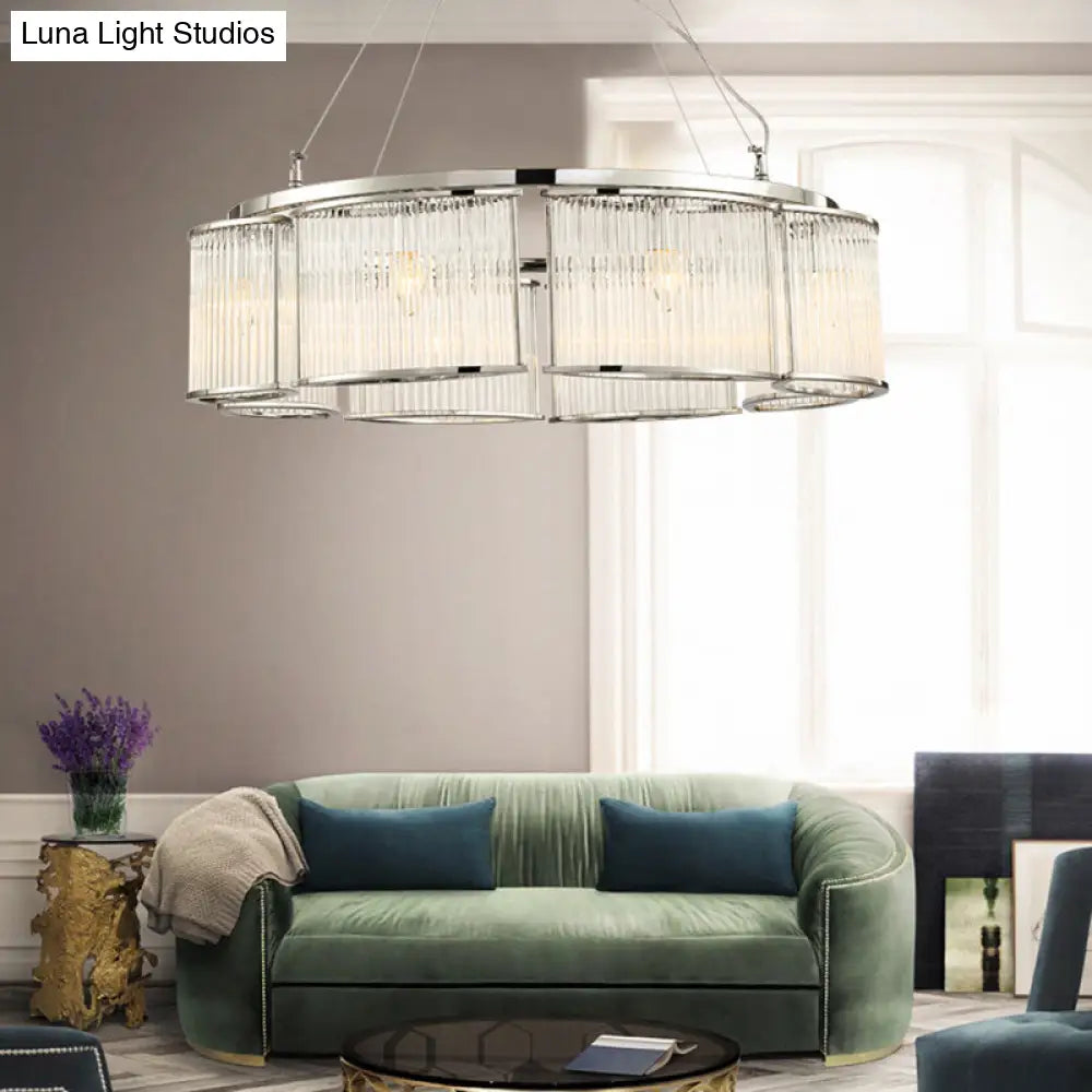 Modern Crystal Round Ceiling Chandelier - 29.5/33.5 Diameter Multi-Head Chrome Pendant Light Fixture