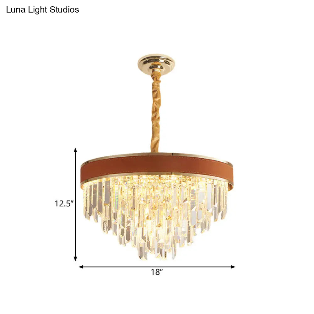 Modern Crystal Prisms Chandelier: Brown Finish Round Pendant Light With 8 Heads For Living Room