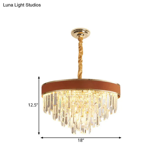 Modern Crystal Prisms Chandelier: Brown Finish Round Pendant Light With 8 Heads For Living Room