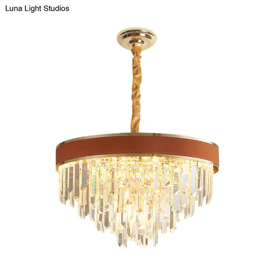 Modern Crystal Round Chandelier - Brown Finish 8 Heads Living Room Suspension Pendant Light