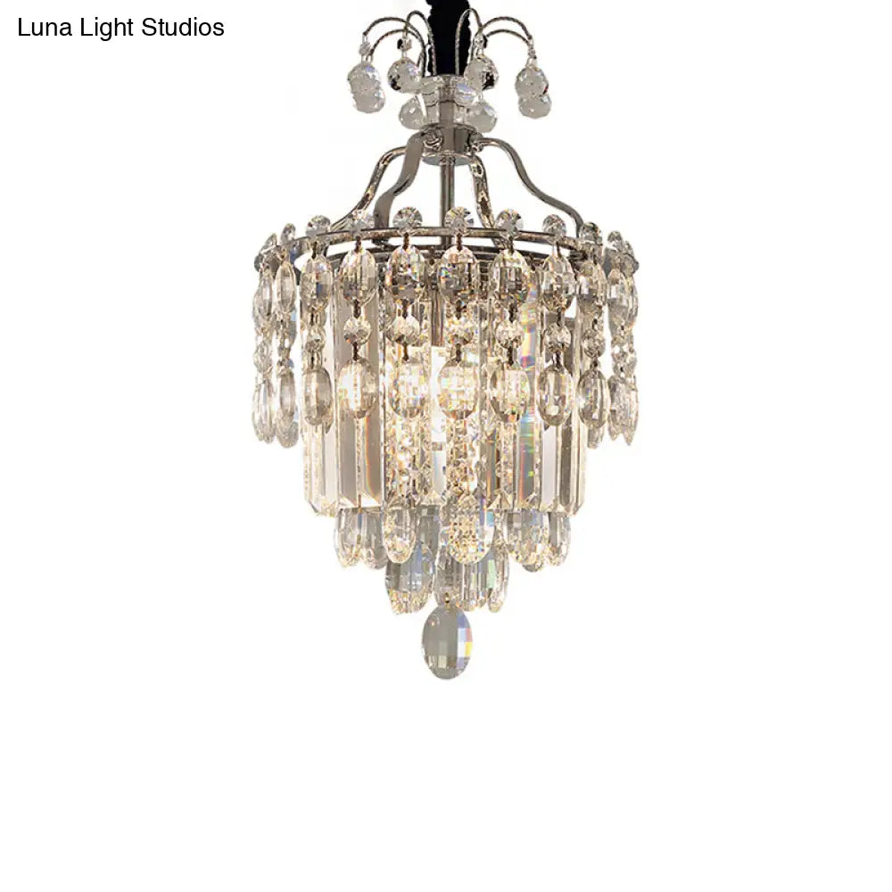 Modern Crystal Round Chandelier - Chrome Hanging Light Fixture | 3 Lights For Living Room