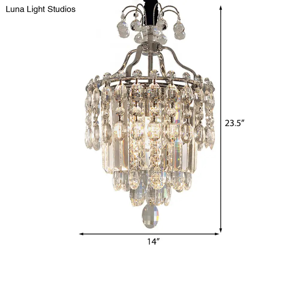 Modern Crystal Round Chandelier - Chrome Hanging Light Fixture | 3 Lights For Living Room