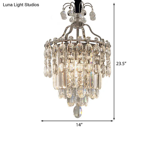 Modern Crystal Round Chandelier - Chrome Hanging Light Fixture | 3 Lights For Living Room