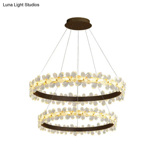 Modern Crystal Round Chandelier Lamp - Led Gold/Coffee Pendant Light Fixture In Warm/White 19.5/27.5