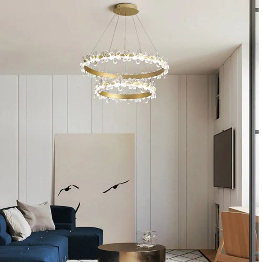 Modern Crystal Round Chandelier Lamp - Led Gold/Coffee Pendant Light Fixture In Warm/White 19.5/27.5