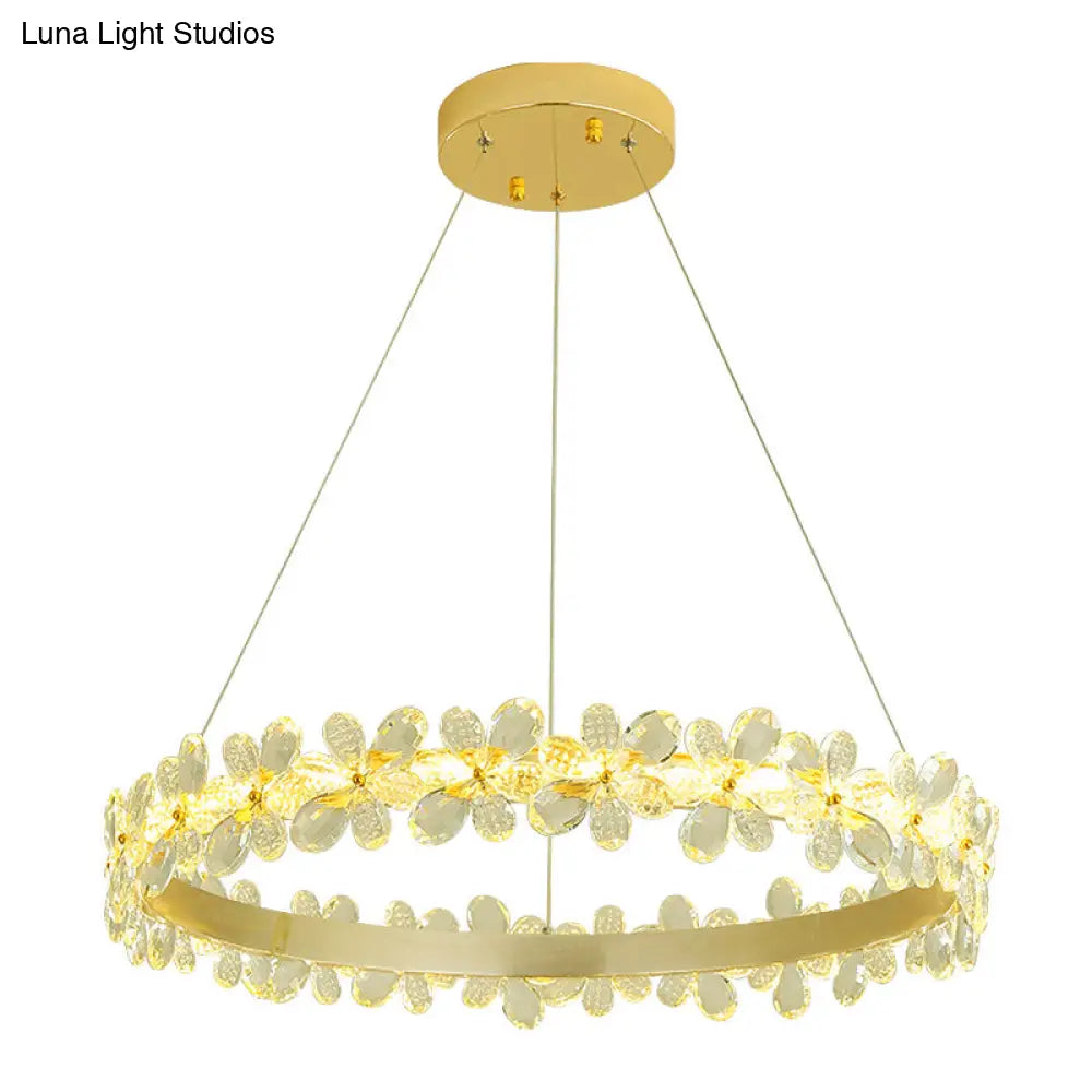 Modern Crystal Round Chandelier Lamp - Led Gold/Coffee Pendant Light Fixture In Warm/White 19.5/27.5