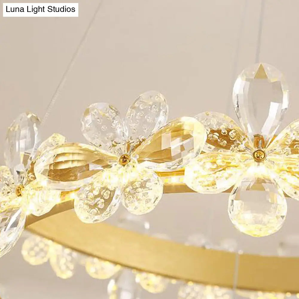 Modern Crystal Round Chandelier Lamp - Led Gold/Coffee Pendant Light Fixture In Warm/White 19.5/27.5