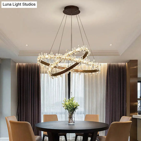 Modern Crystal Round Chandelier Lamp - Led Gold/Coffee Pendant Light Fixture In Warm/White 19.5/27.5