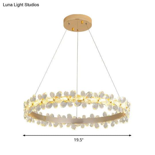 Modern Crystal Round Chandelier Lamp - Led Gold/Coffee Pendant Light Fixture In Warm/White 19.5/27.5