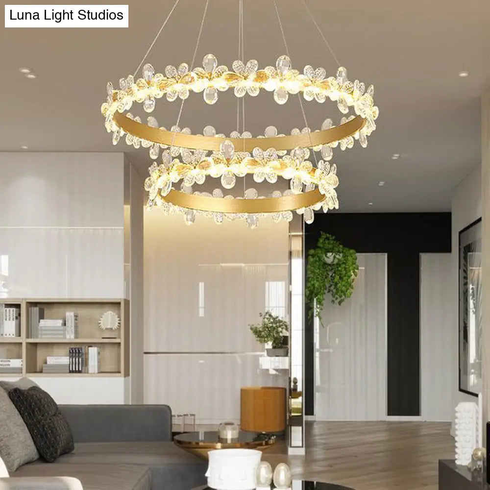 Modern Crystal Round Chandelier Lamp - Led Gold/Coffee Pendant Light Fixture In Warm/White 19.5/27.5