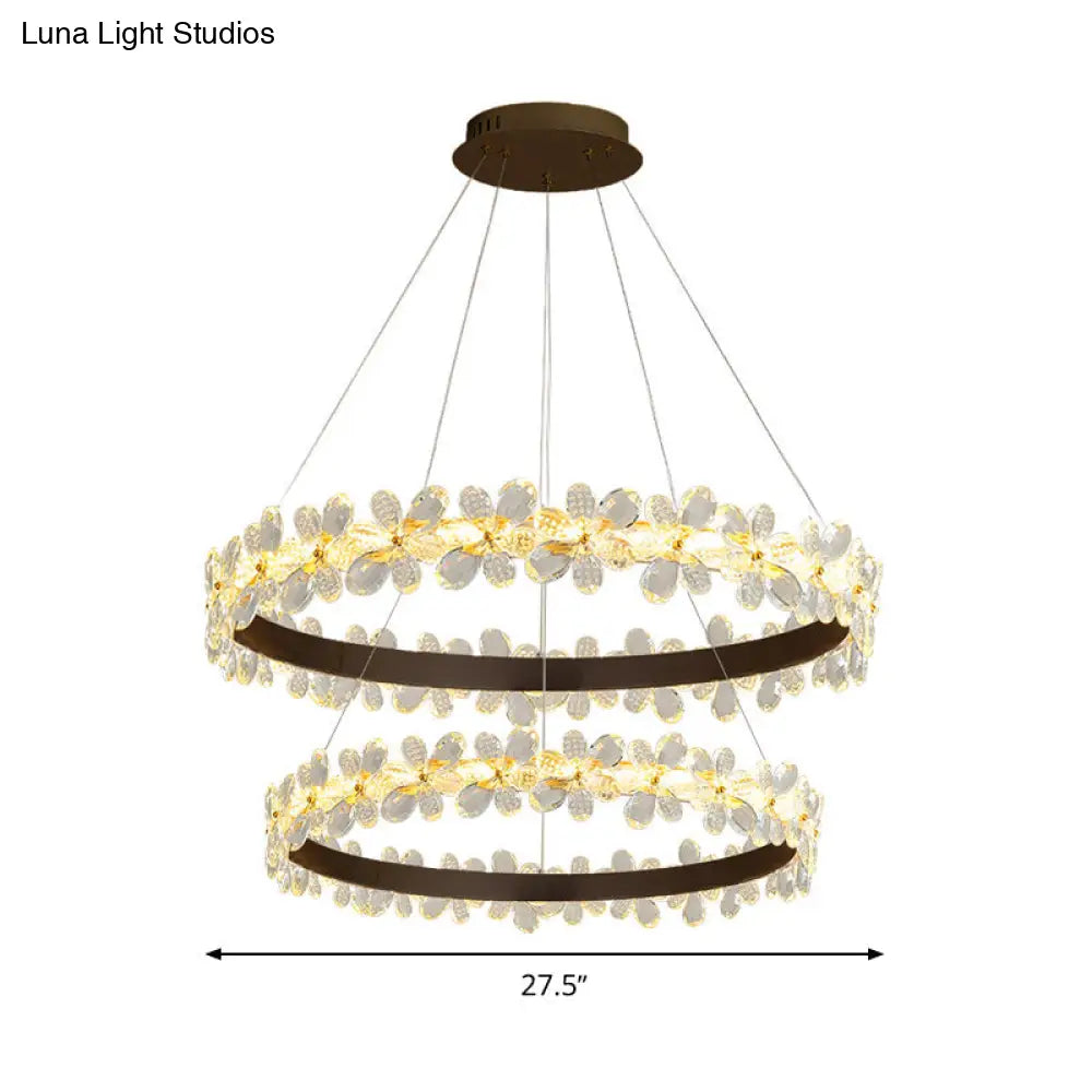 Modern Crystal Round Chandelier Lamp - Led Gold/Coffee Pendant Light Fixture In Warm/White 19.5/27.5