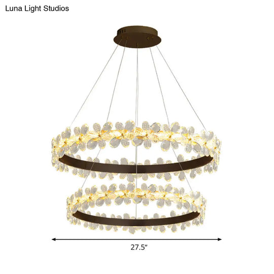 Modern Crystal Round Chandelier Lamp - Led Gold/Coffee Pendant Light Fixture In Warm/White 19.5/27.5