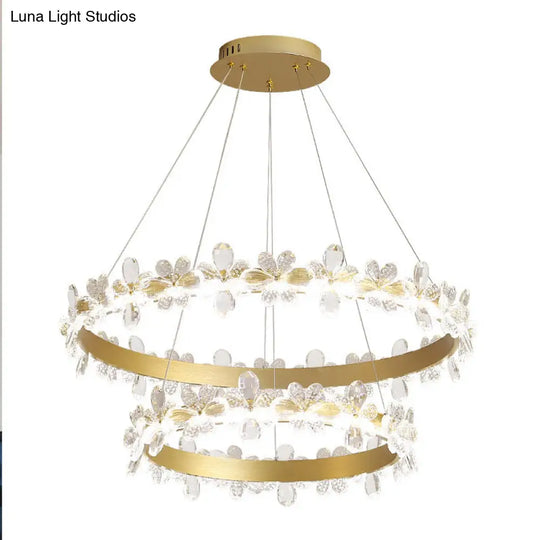 Modern Crystal Round Chandelier Lamp - Led Gold/Coffee Pendant Light Fixture In Warm/White 19.5/27.5