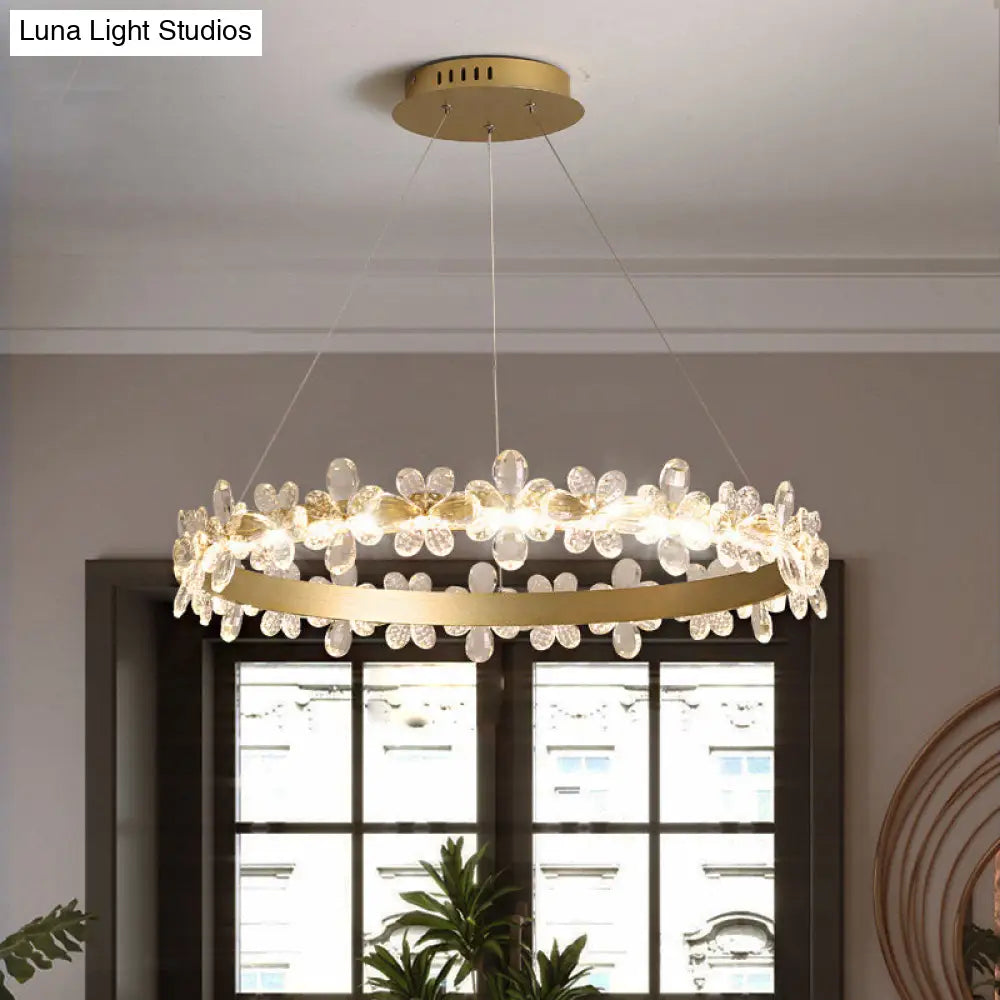 Modern Crystal Round Chandelier Lamp - Led Gold/Coffee Pendant Light Fixture In Warm/White 19.5/27.5