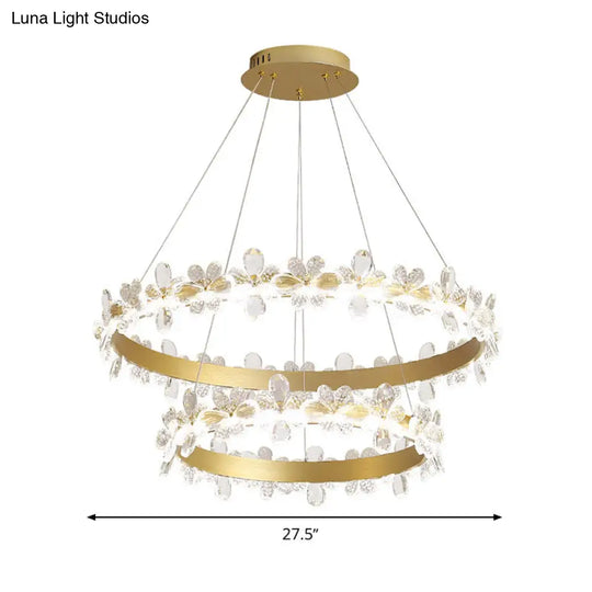 Modern Crystal Round Chandelier Lamp - Led Gold/Coffee Pendant Light Fixture In Warm/White 19.5/27.5