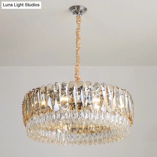 Modern Crystal Round Chandelier Pendant Light With 6/10 Silver Heads Ideal For Bedroom Suspension