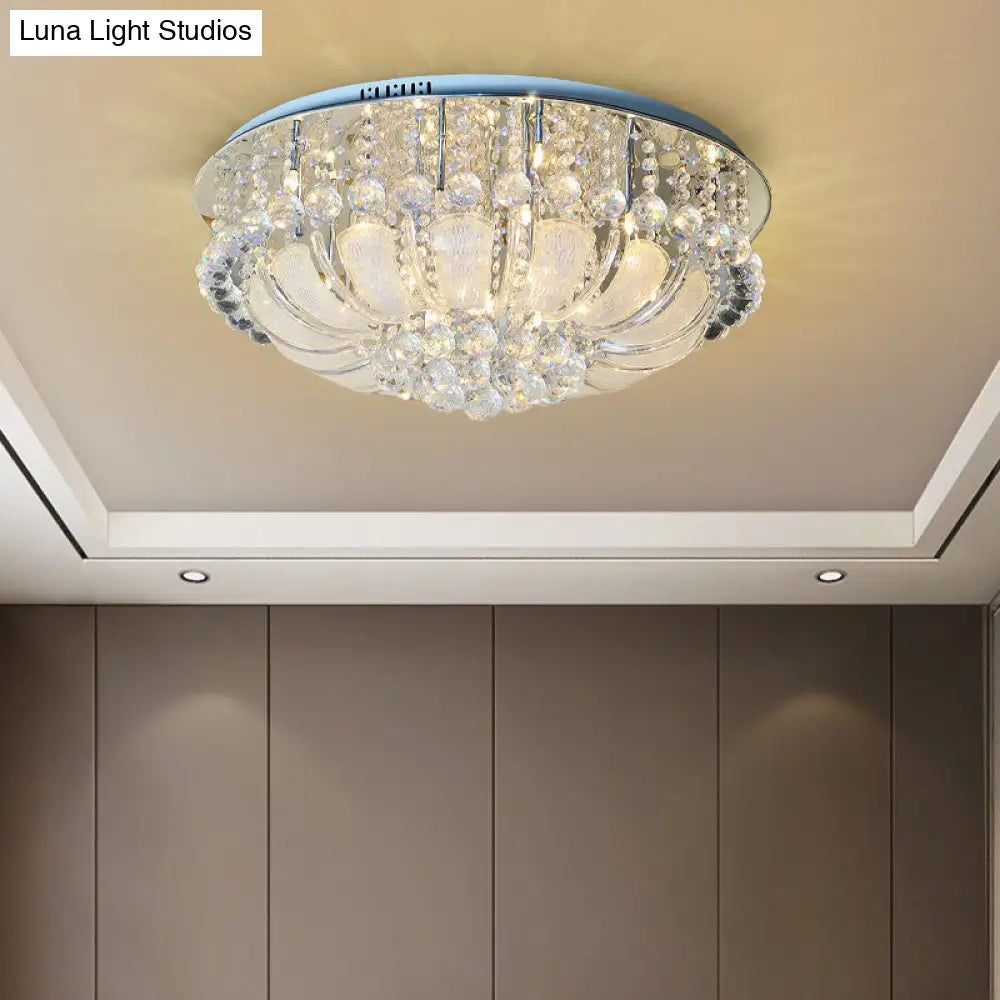 Modern Crystal Round Flush Light - 19.5/23.5/31.5 Wide 6/7/13 Heads Stainless-Steel Ceiling Mount