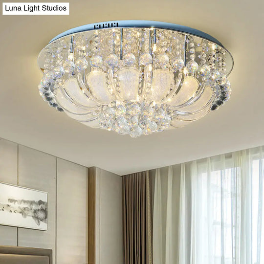Modern Crystal Round Flush Light - 19.5/23.5/31.5 Wide 6/7/13 Heads Stainless-Steel Ceiling Mount