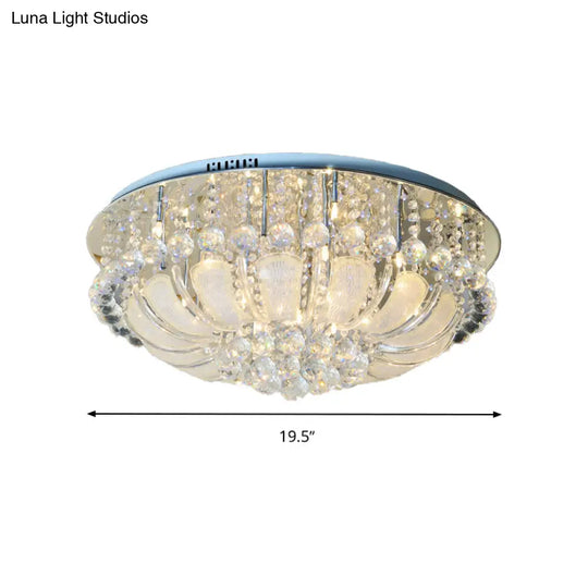 Modern Crystal Round Flush Light - 19.5’/23.5’/31.5’ Wide 6/7/13 Heads Stainless - Steel