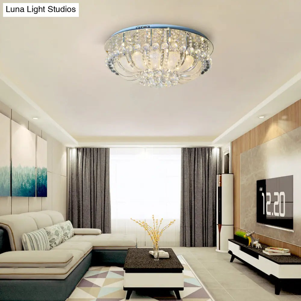 Modern Crystal Round Flush Light - 19.5/23.5/31.5 Wide 6/7/13 Heads Stainless-Steel Ceiling Mount